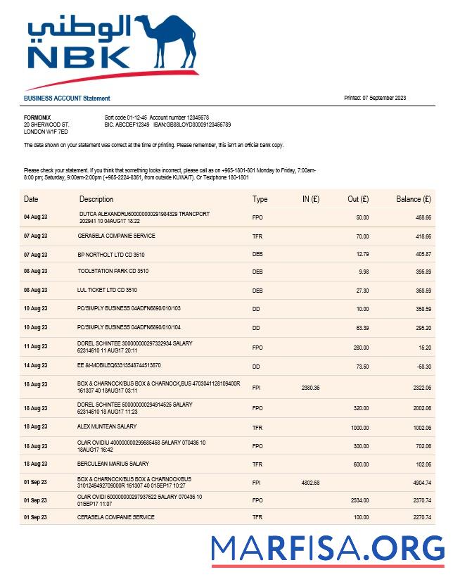 Premium NBK Bank Geschäft Kontoauszug Word and PDF Vorlage