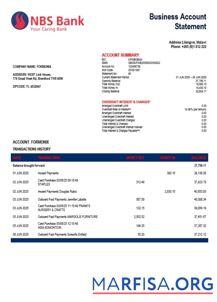 Realistisch NBS enterprise Konto Kontoauszug Word and PDF Vorlage (1)