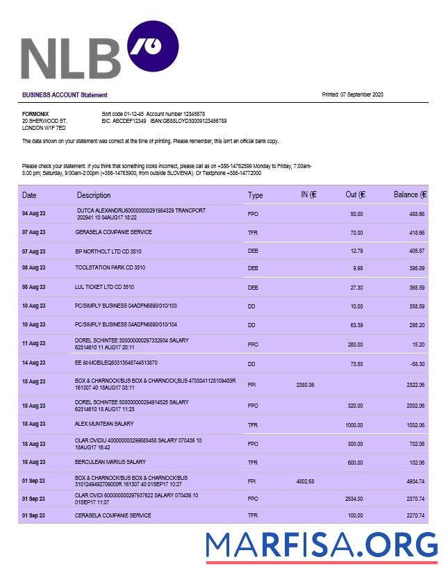 Premium NLB Bank firm Konto Kontoauszug Word and PDF Vorlage