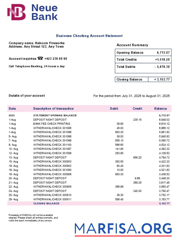 Hohe Qualität Neue Bank AG firm Konto Kontoauszug Word and PDF Vorlage (1)