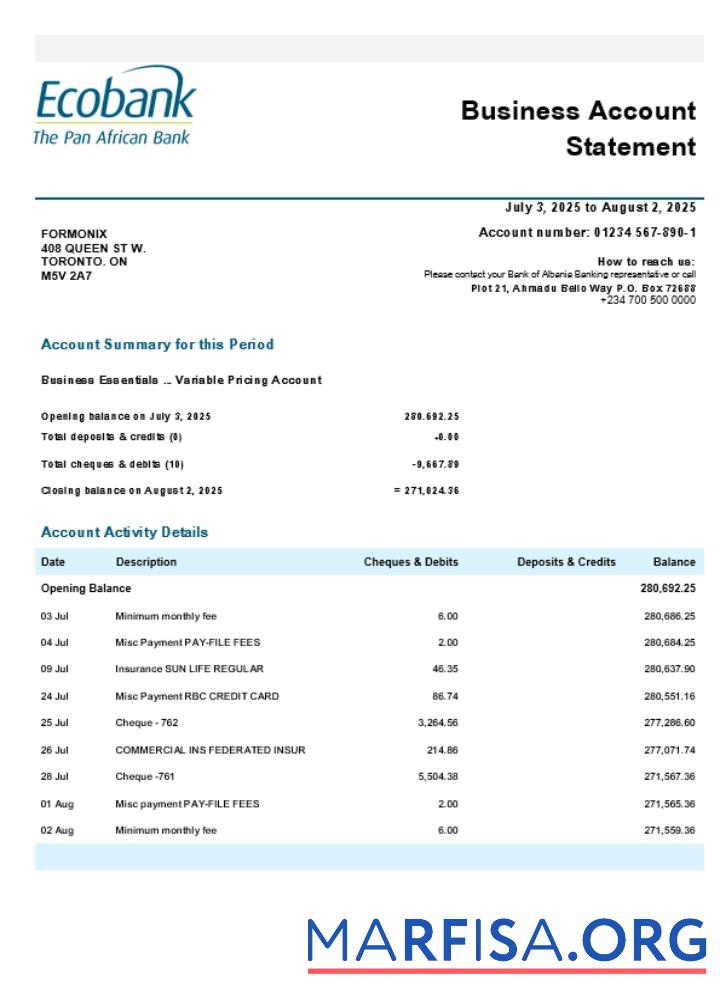 Nigeria Ecobank Geschäft firm Kontoauszug Word and PDF Format (1) Vorlage