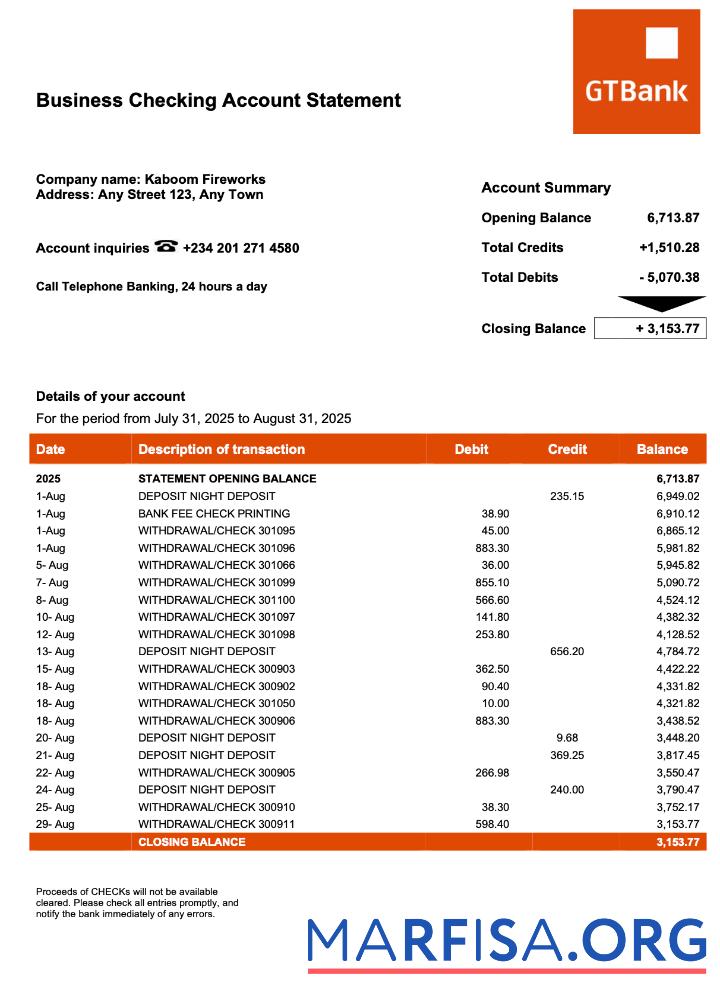 Realistisch Nigeria GTBank firm Konto Kontoauszug Word and PDF Vorlage