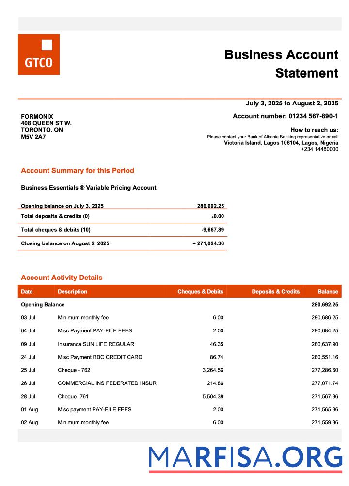 Realistisch Nigeria Guaranty Trust Bank Plc. corporate Kontoauszug Word and PDF Vorlage