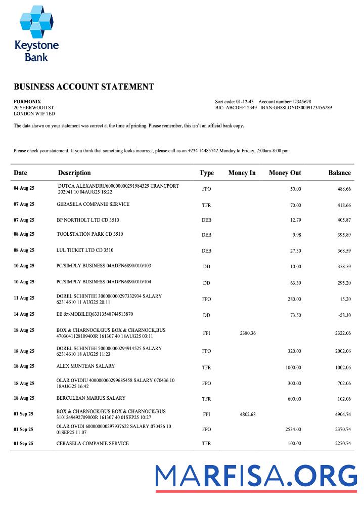 Professionell Nigeria Keystone Bank organization Konto Kontoauszug Word and PDF Vorlage