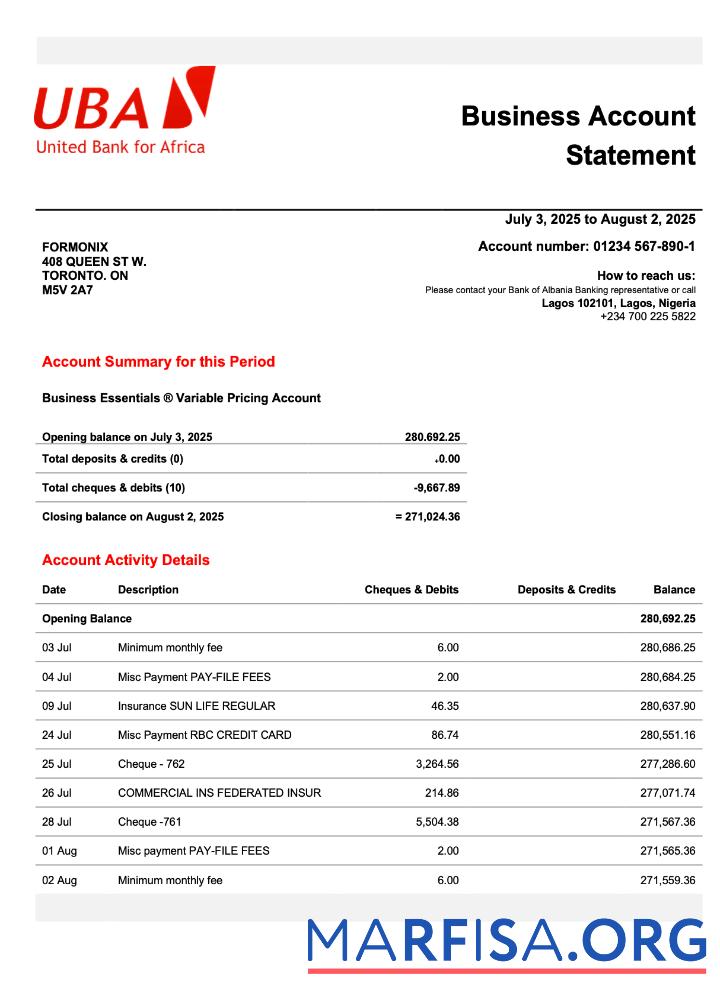 Premium Nigeria UBA Geschäft checking Konto Kontoauszug Word and PDF Vorlage