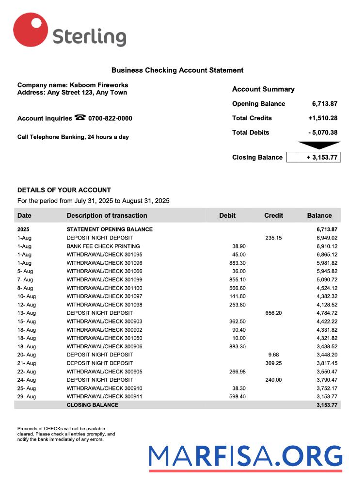 Bearbeitbar Nigerienia Sterling Bank corporate Konto Kontoauszug Word and PDF Vorlage