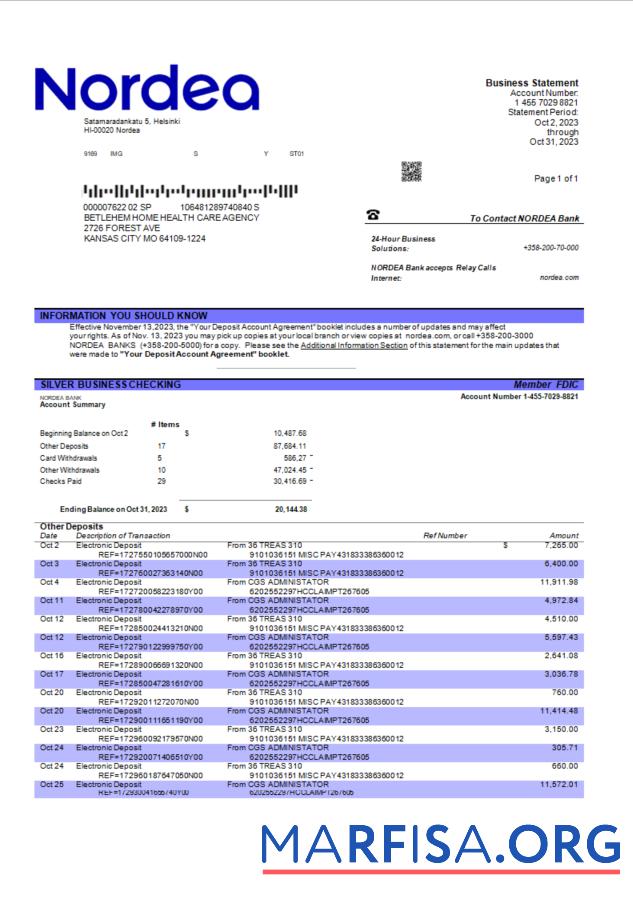 Bearbeitbar Nordea Bank enterprise checking Konto Kontoauszug Word and PDF Vorlage