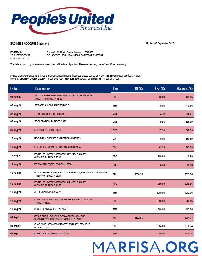 Bearbeitbar PeopleΓÇÖs United Bank Geschäft Kontoauszug Word and PDF Vorlage