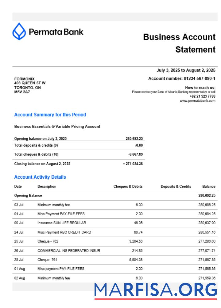 Permatabank organization checking Konto Kontoauszug Word and PDF Format Design