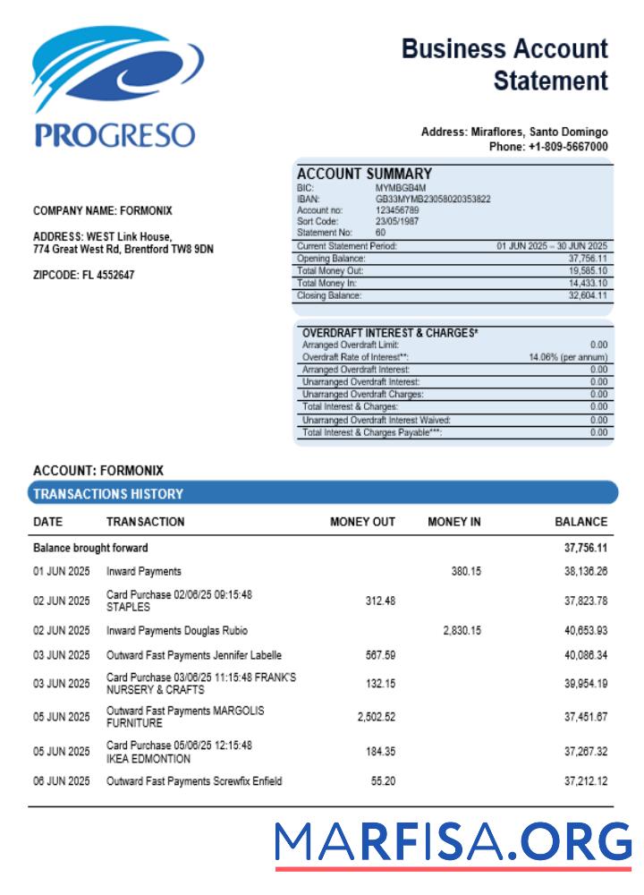 Premium Progreso Geschäft Konto Kontoauszug Word and PDF Vorlage