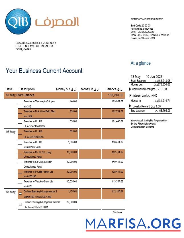 Bearbeitbar Katar Islamic Bank Geschäft Kontoauszug Word and PDF Vorlage