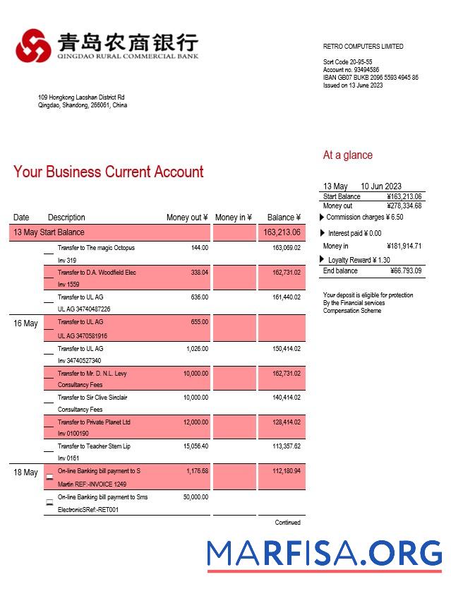 Hohe Qualität Qingdao Rural Kommerziell Bank organization Konto Kontoauszug Word and PDF Vorlage