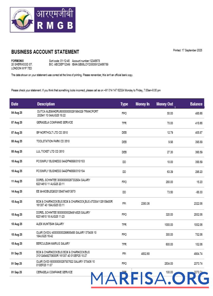 RMGB Unternehmen Konto Kontoauszug Word and PDF Format Vorlage