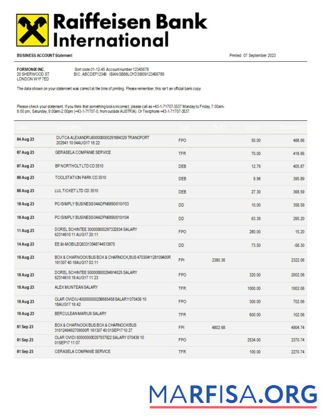 Professionell Raiffeisen Bank International Bank International Unternehmen Kontoauszug Word and PDF Vorlage
