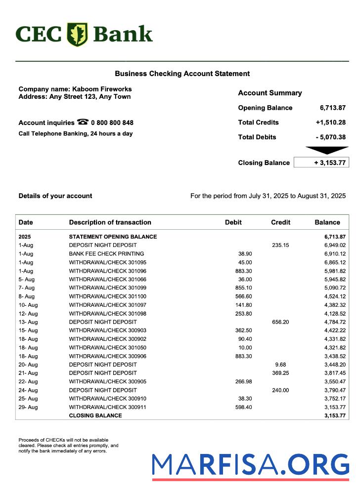 Rumänien CEC Geschäft firm Kontoauszug Word and PDF Format Design
