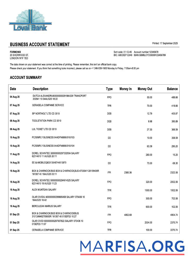 Saint Lucia Loyal enterprise Kontoauszug Word and PDF Format Probe