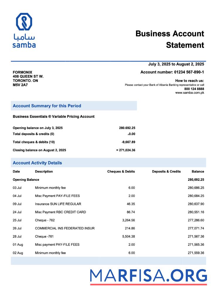 Bearbeitbar Saudi-Arabien Samba firm Konto Kontoauszug Word and PDF Vorlage