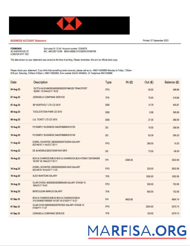 Premium Saudi British Bank Geschäft Kontoauszug Word and PDF Vorlage