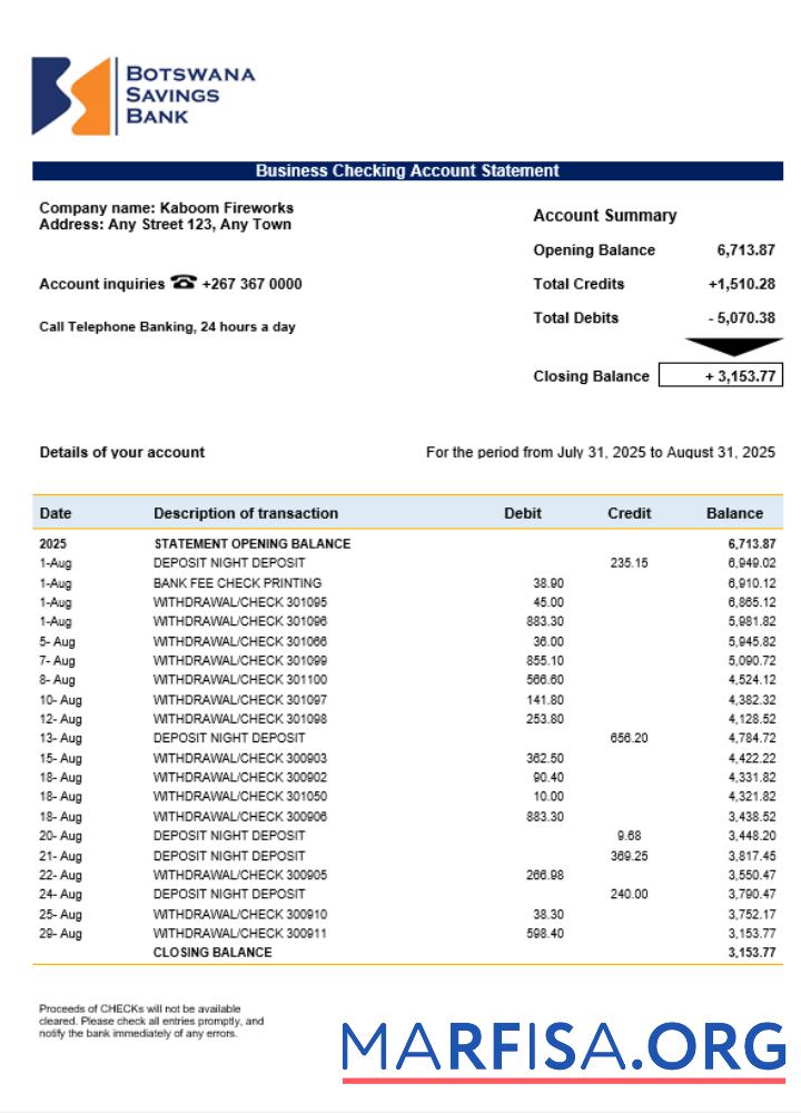 Savings Bank enterprise Kontoauszug Word and PDF Format Vorschau