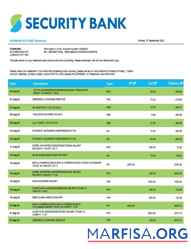 Hohe Qualität Security Bank firm Konto Kontoauszug Word and PDF Vorlage