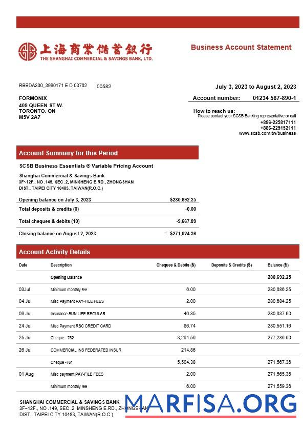 Bearbeitbar Shanghai Kommerziell & Savings Bank firm Konto Kontoauszug Word and PDF Vorlage