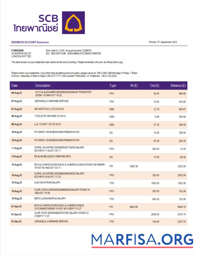 Professionell Siam Kommerziell Bank enterprise Konto Kontoauszug Word and PDF Vorlage