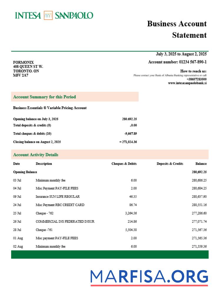 Bearbeitbar Slowenien Intesa Sanpaolo enterprise Konto Kontoauszug Word and PDF Vorlage