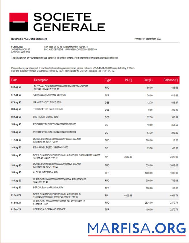 Professionell Societe Generale Bank firm Konto Kontoauszug Word and PDF Vorlage