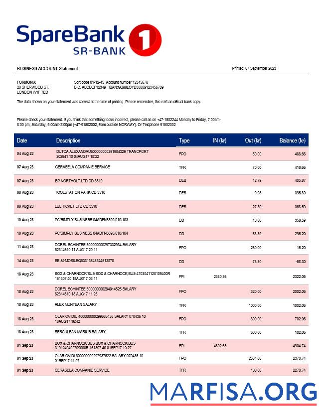 Realistisch Sparebank 1 Sr B enterprise Konto Kontoauszug Word and PDF Vorlage