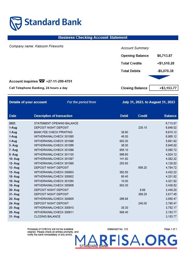 Bearbeitbar Standard Bank organization Kontoauszug Word and PDF Vorlage