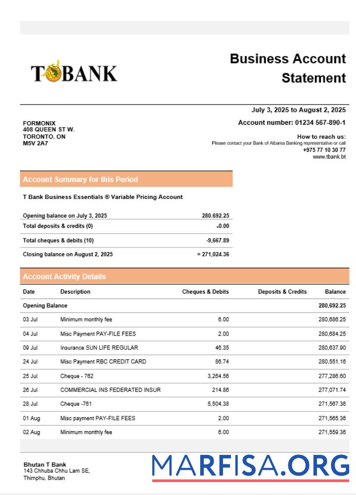 T Bank Geschäft Bank Kontoauszug Word and PDF Format Vorlage