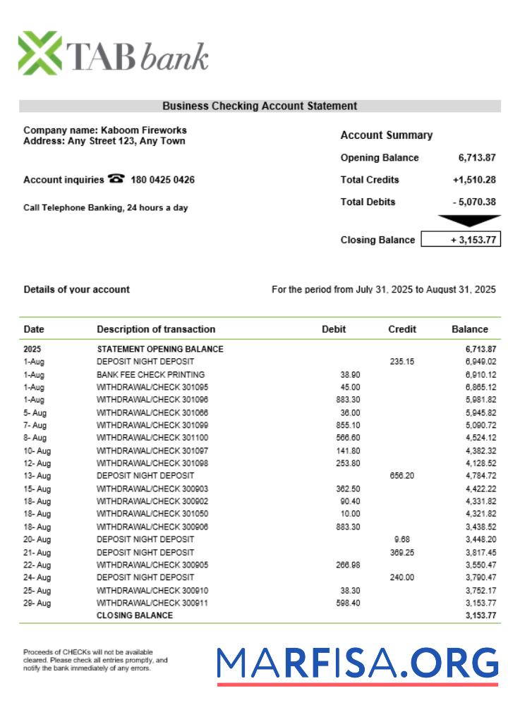 TAB organization checking Konto Kontoauszug Word and PDF Format Mockup