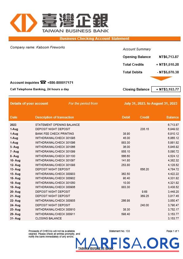 Realistisch Taiwan Geschäft Bank Kontoauszug Word and PDF Vorlage