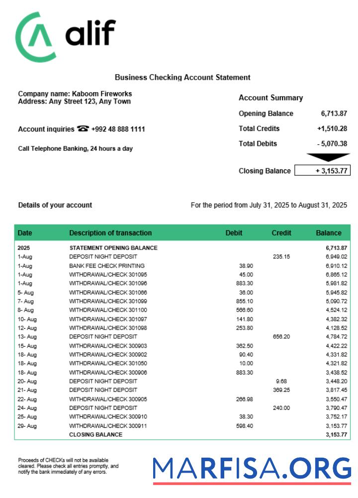 Premium Tajikistani Alif firm Konto Kontoauszug Word and PDF Vorlage
