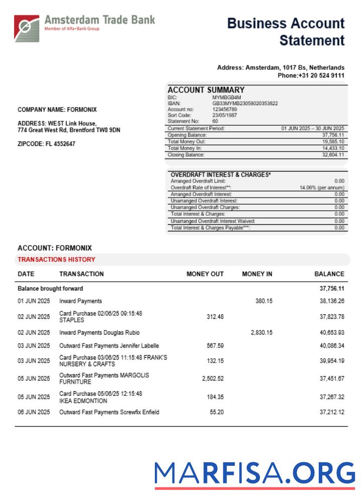 Professionell Trade Bank Geschäft Konto Kontoauszug Word and PDF Vorlage