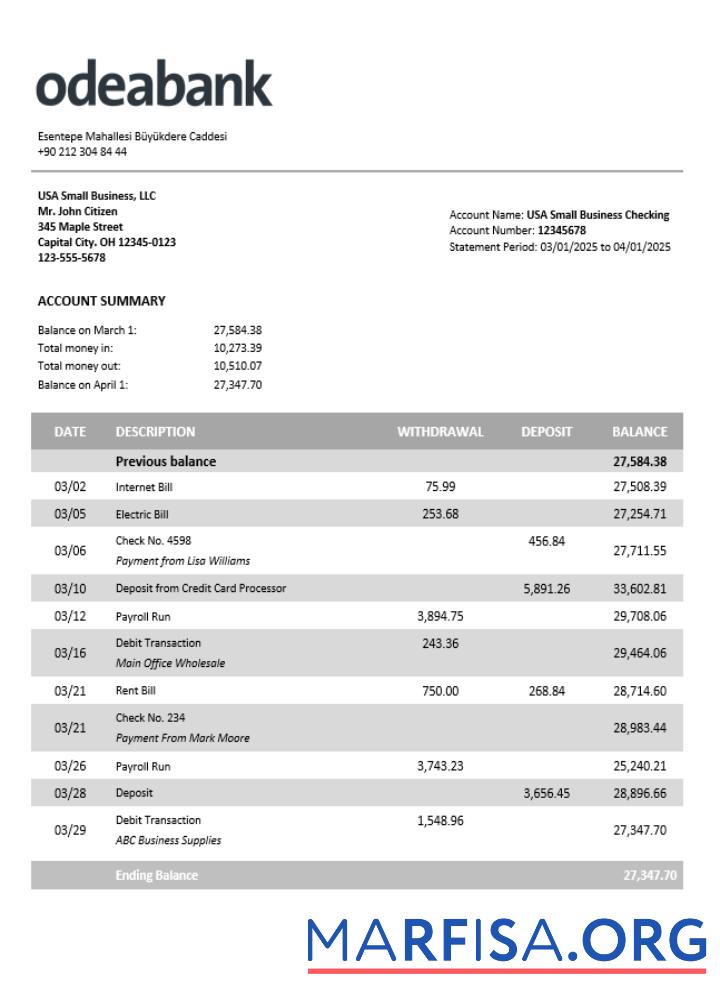 Premium Türkei Odeabank firm Konto Kontoauszug Word and PDF Vorlage