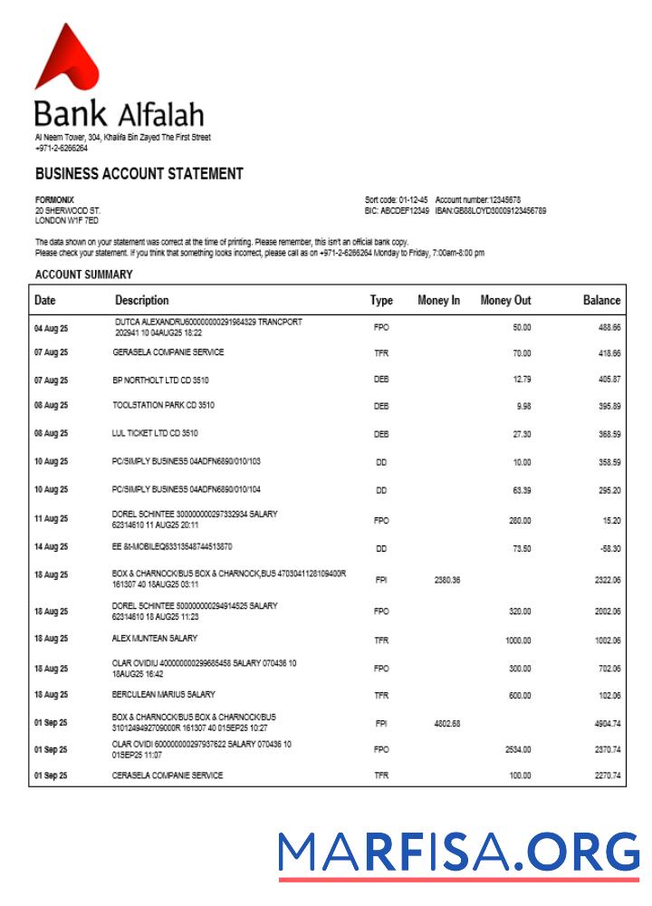 Professionell VAE Abu Dhabi Bank Alfalah Unternehmen checking Konto Kontoauszug Word and PDF Vorlage