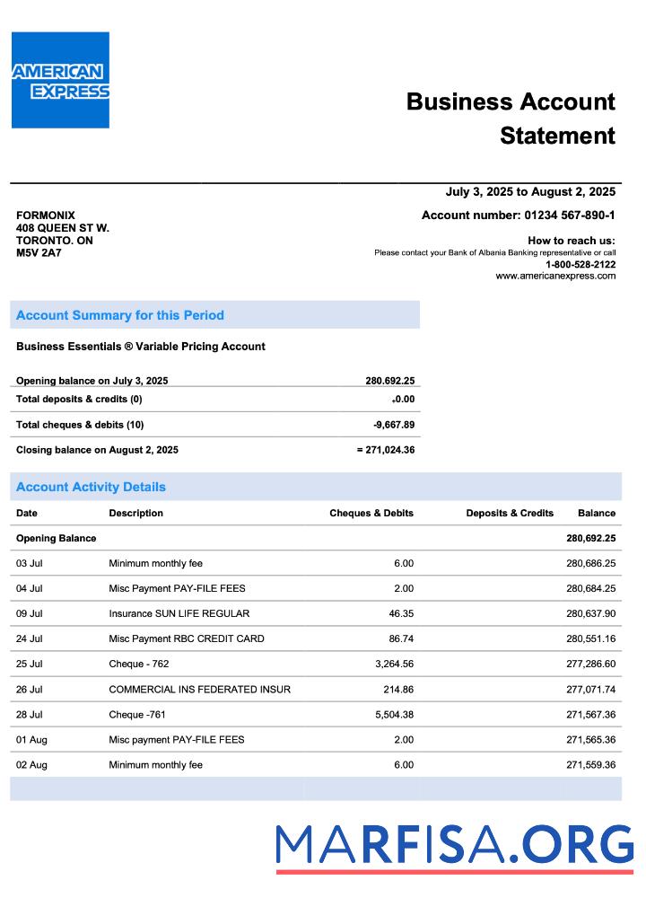 Bearbeitbar USA American Express firm Konto Kontoauszug Word and PDF Vorlage