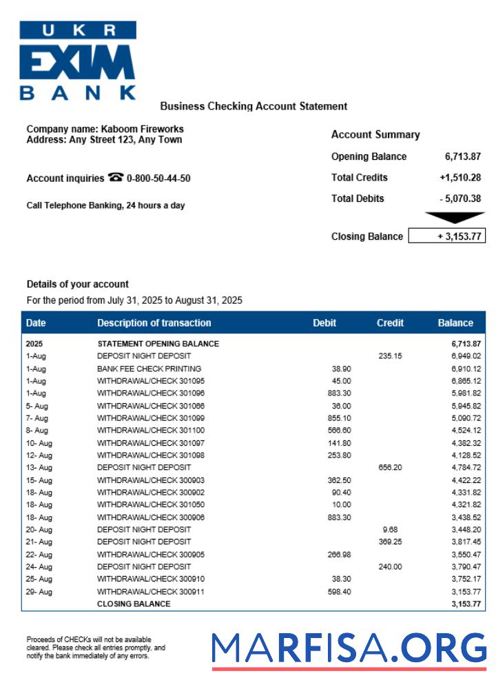 Premium Ukrainian Ukreximbank Geschäft checking Konto Kontoauszug Word and PDF Vorlage
