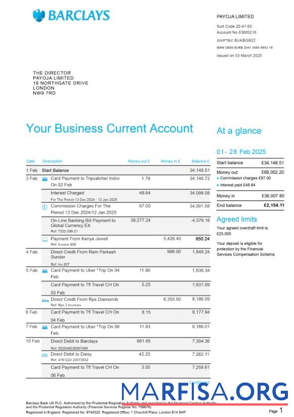 Bearbeitbar Vereinigtes Königreich Barclays Geschäft Bank Kontoauszug Vorlage in PSD 6 pages