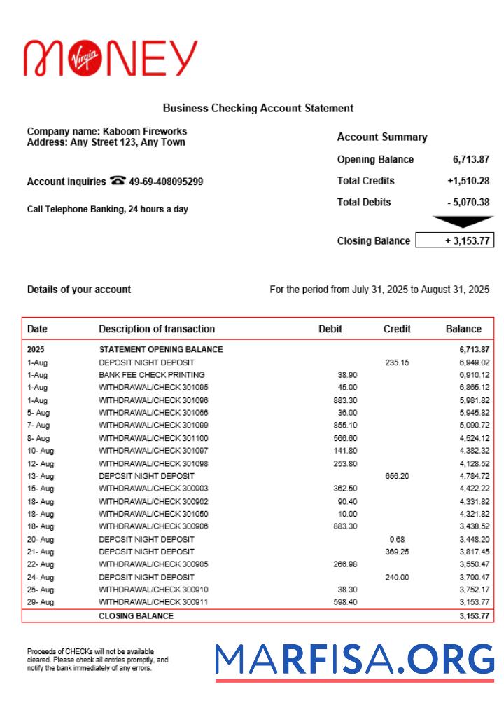 Bearbeitbar Vereinigtes Königreich M Plus Current enterprise Kontoauszug Word and PDF Vorlage