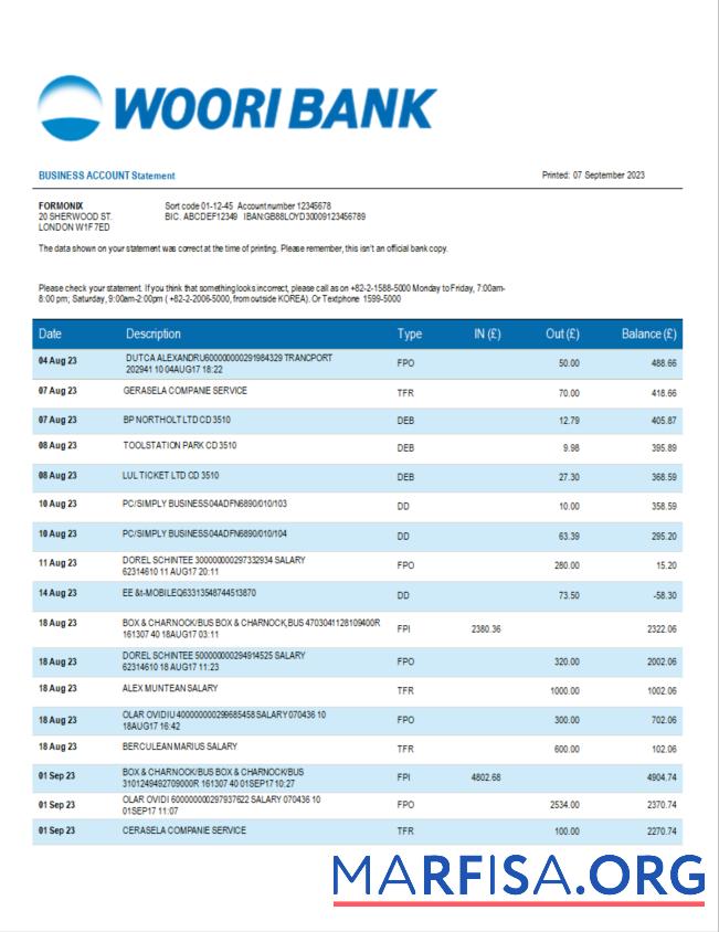 Realistisch Woori Bank Geschäft Kontoauszug Word and PDF Vorlage
