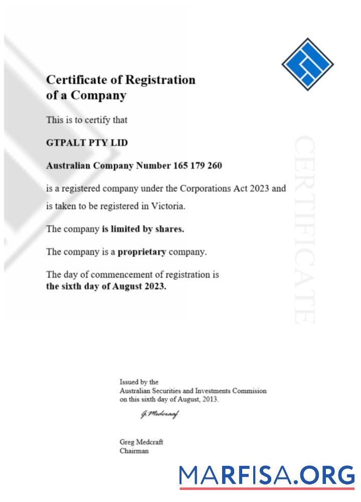 Realistisch Australien GTPALT Zertifikat of Unternehmen Registrierung Word and PDF Vorlage