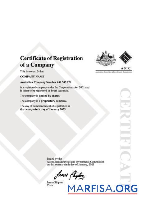 Realistisch Australien Zertifikat of Unternehmen Registrierung Word and PDF Vorlage, Version 2