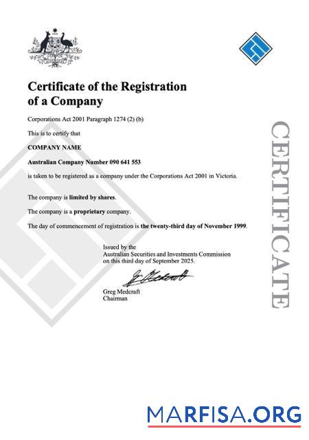 Premium Australien Zertifikat of Unternehmen Registrierung Word and PDF Vorlage
