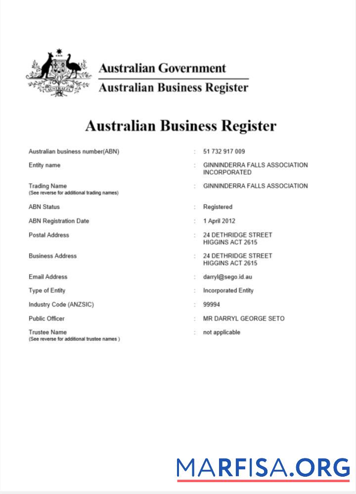 Australien Zertifikat of Unternehmen Registrierung, Version 2 Vorschau