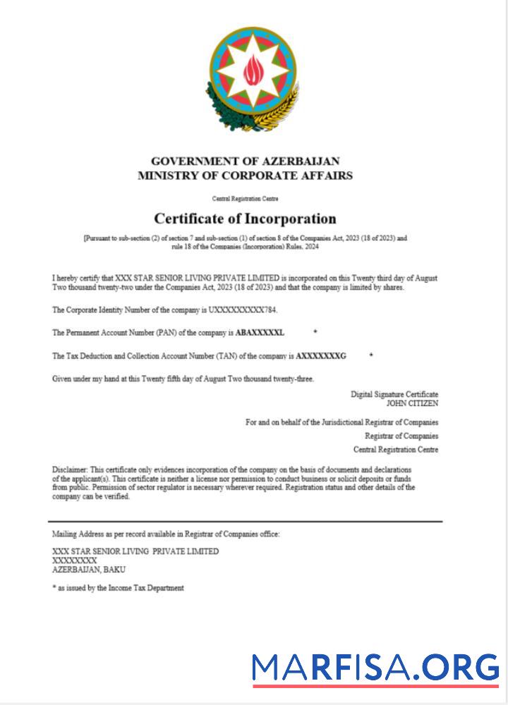Professionell Aserbaidschan Zertifikat of Registrierung Word and PDF Vorlage