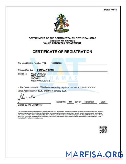 Premium Bahamas┬áVAT Registrierung Zertifikat Word and PDF Vorlage