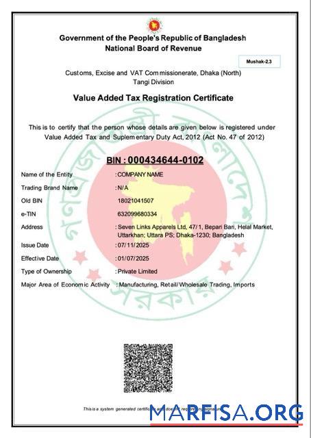 Realistisch Bangladesch Value Added Steuer Registrierung Zertifikat Word and PDF Vorlage