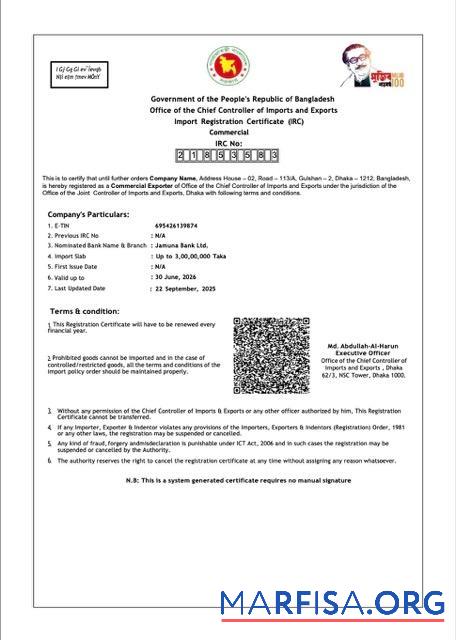 Hohe Qualität Bangladesch import Registrierung Zertifikat Word and PDF Vorlage
